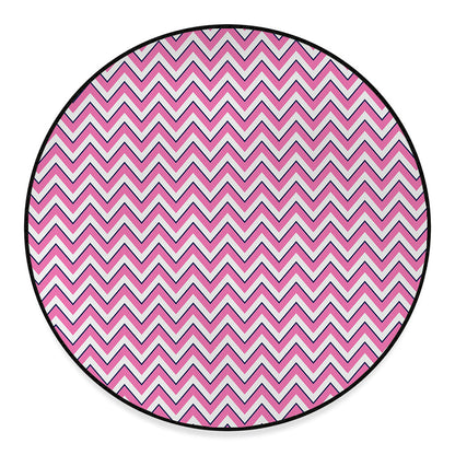 Pink White And Navy Chevron Print Round Floor Mat