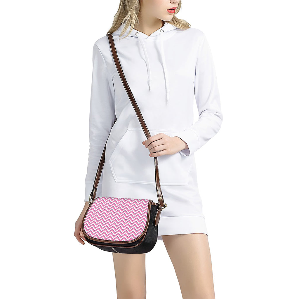 Pink White And Navy Chevron Print Saddle Bag