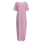 Pink White And Navy Chevron Print Short Sleeve Long Nightdress