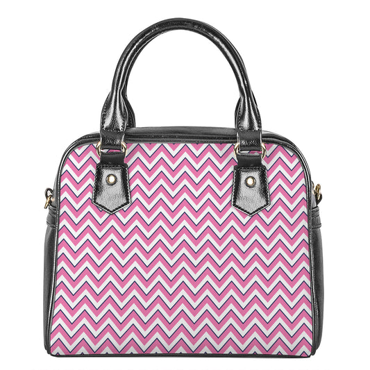 Pink White And Navy Chevron Print Shoulder Handbag