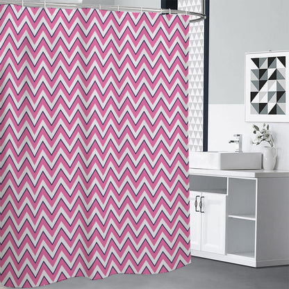 Pink White And Navy Chevron Print Shower Curtain