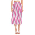 Pink White And Navy Chevron Print Side Slit Midi Skirt