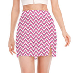 Pink White And Navy Chevron Print Side Slit Mini Skirt