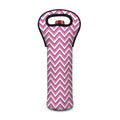 Pink White And Navy Chevron Print Single Neoprene Wine Tote