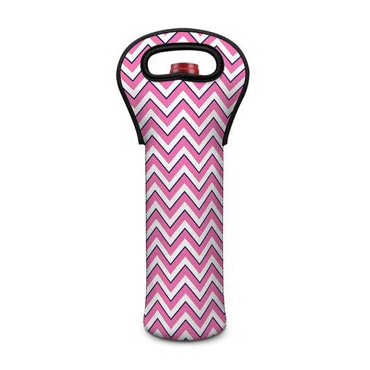 Pink White And Navy Chevron Print Single Neoprene Wine Tote
