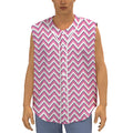 Pink White And Navy Chevron Print Sleeveless Baseball Jersey