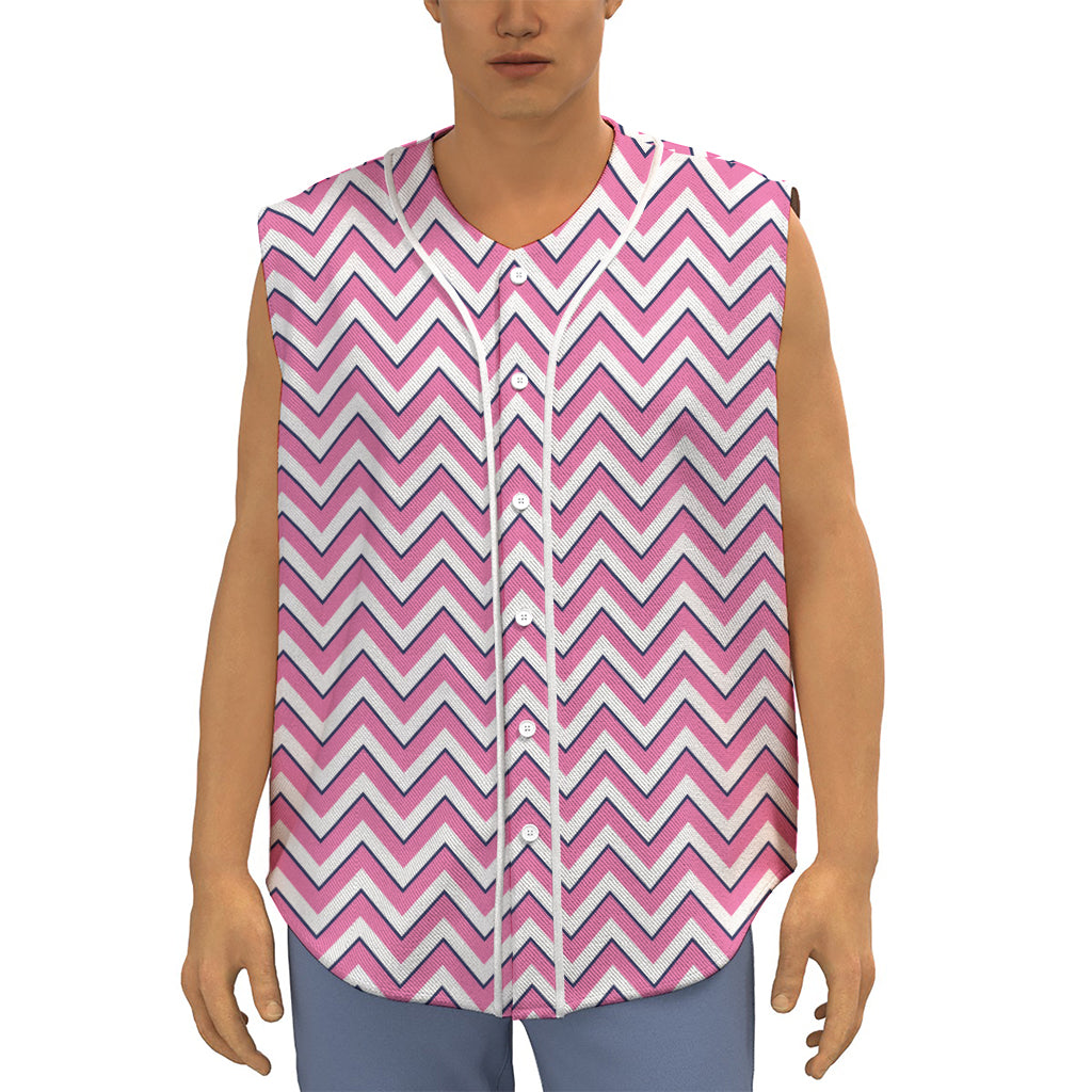 Pink White And Navy Chevron Print Sleeveless Baseball Jersey