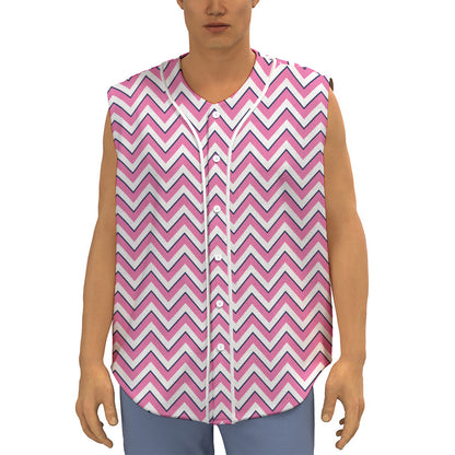 Pink White And Navy Chevron Print Sleeveless Baseball Jersey