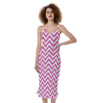 Pink White And Navy Chevron Print Slim Fit Midi Cami Dress