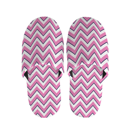 Pink White And Navy Chevron Print Slippers