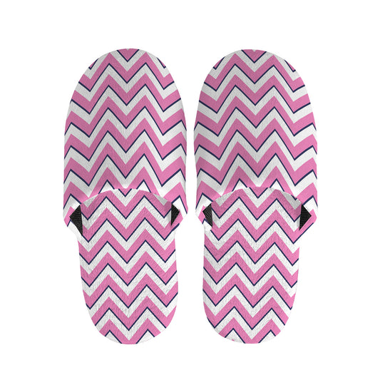 Pink White And Navy Chevron Print Slippers
