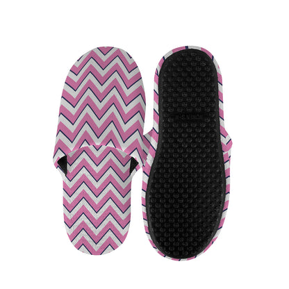 Pink White And Navy Chevron Print Slippers