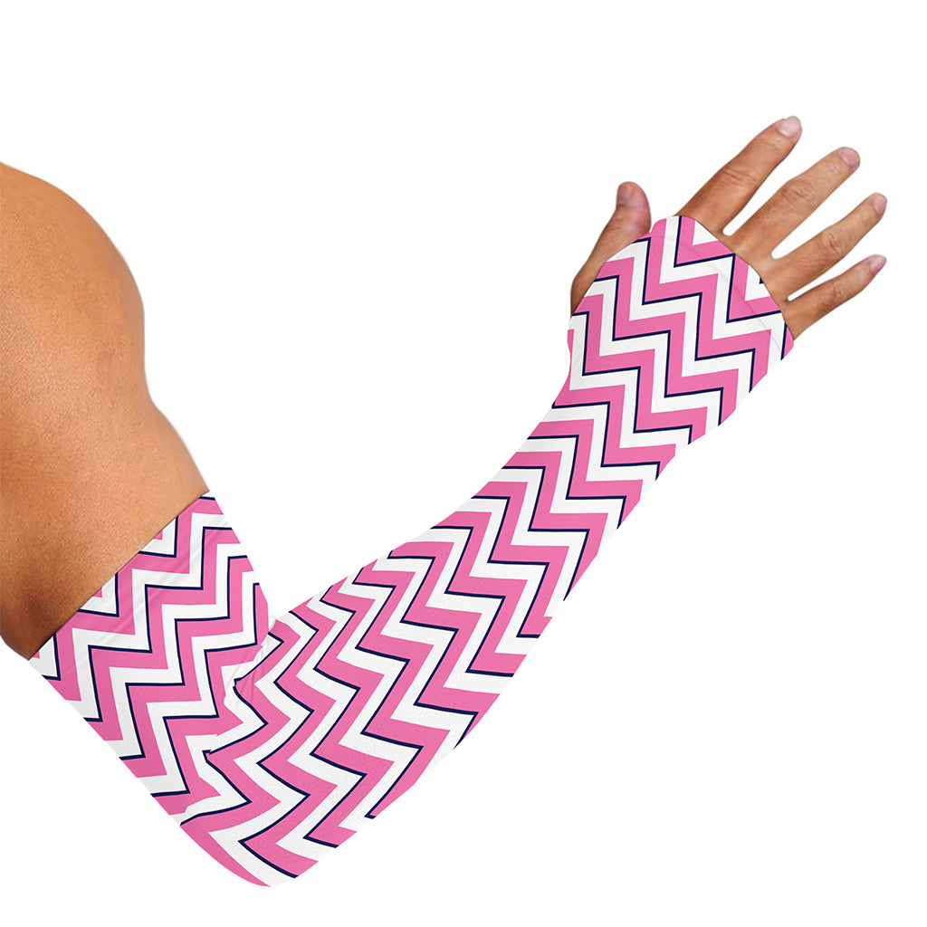 Pink White And Navy Chevron Print Sun Protection Arm Sleeves