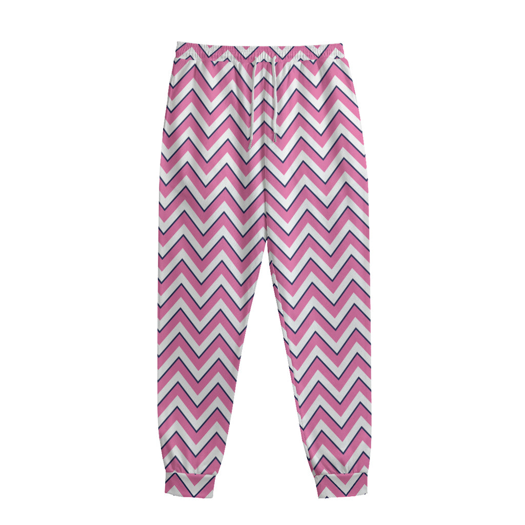 Pink White And Navy Chevron Print Sweatpants