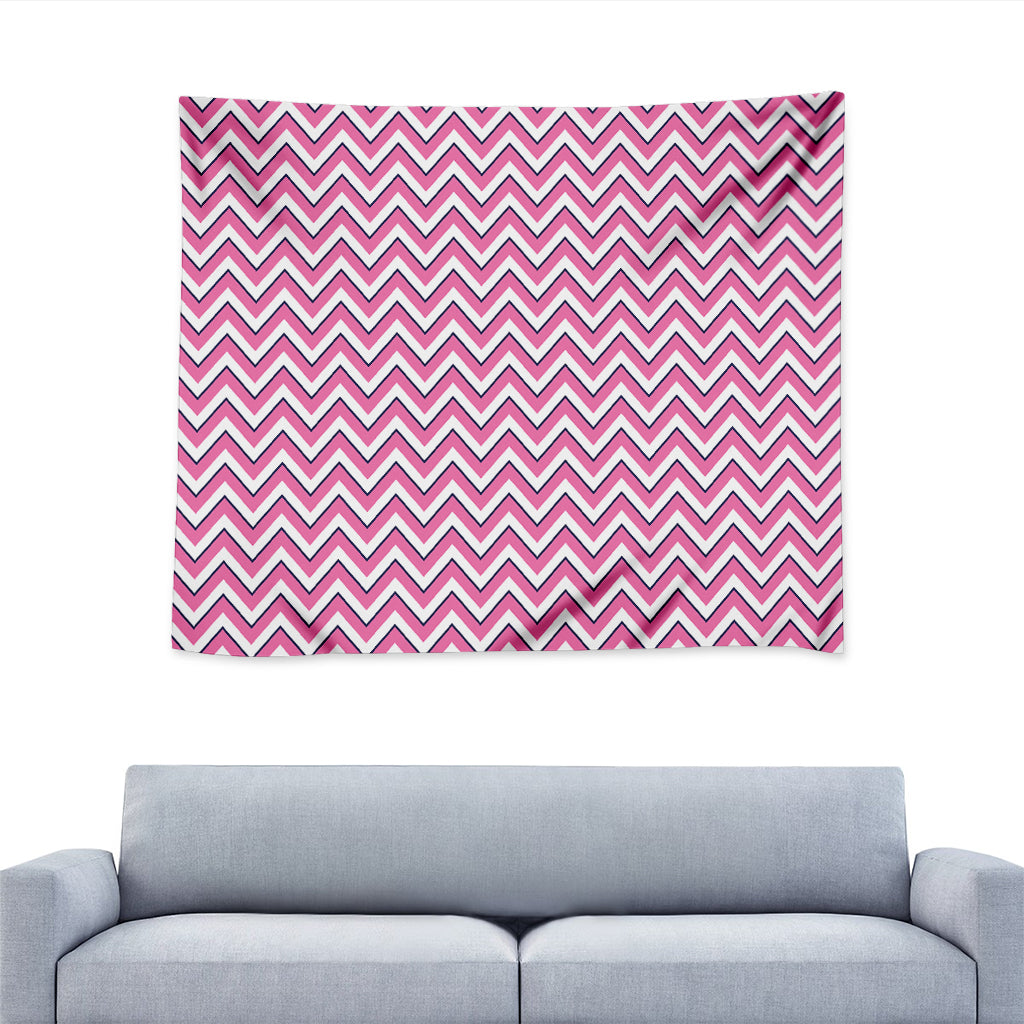 Pink White And Navy Chevron Print Tapestry
