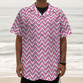 Pink White And Navy Chevron Print Textured Short Sleeve Shirt