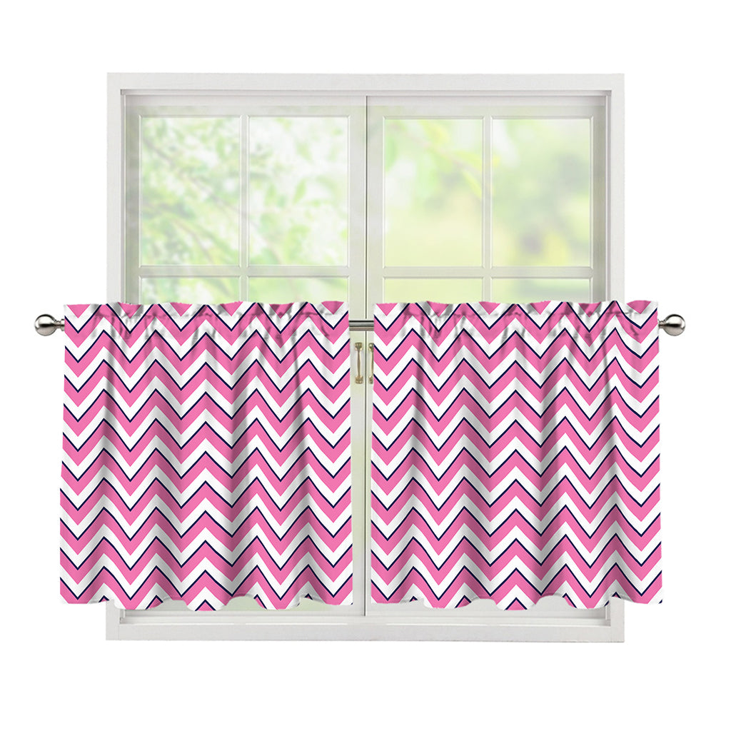 Pink White And Navy Chevron Print Tier Curtains
