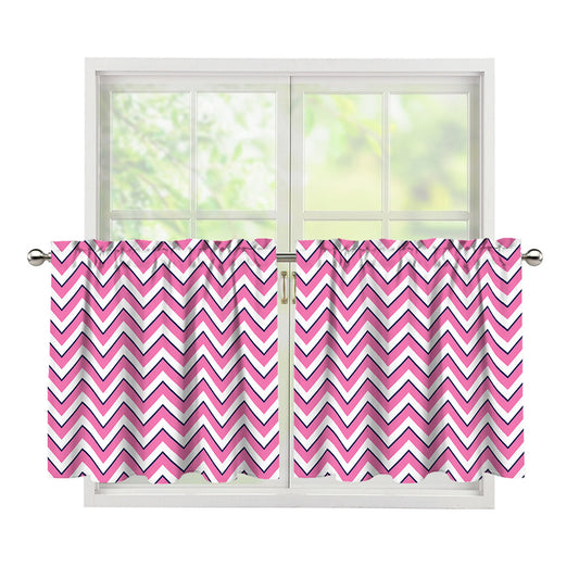 Pink White And Navy Chevron Print Tier Curtains