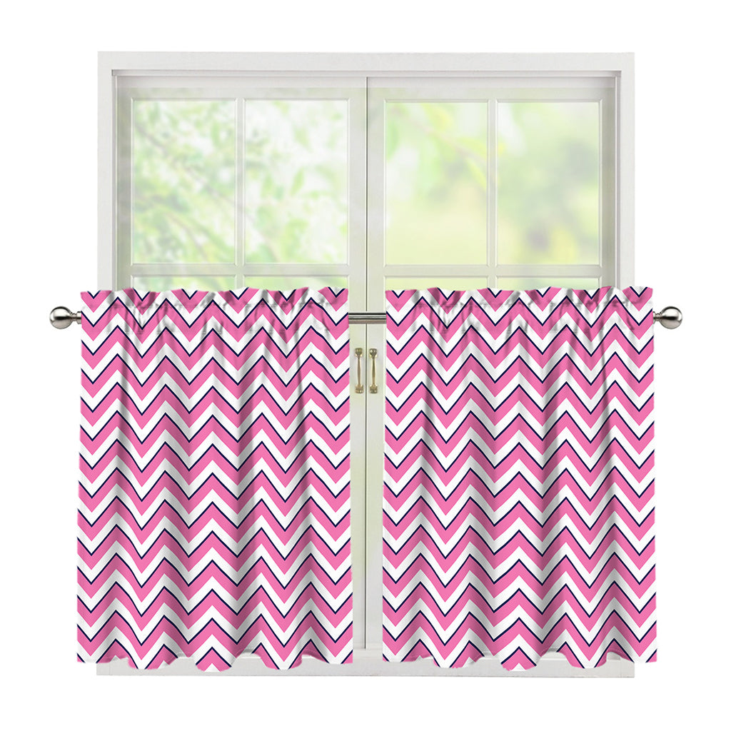 Pink White And Navy Chevron Print Tier Curtains