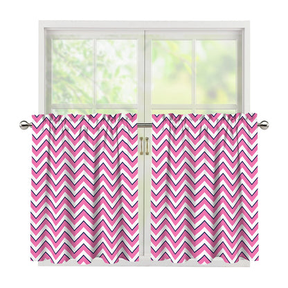 Pink White And Navy Chevron Print Tier Curtains