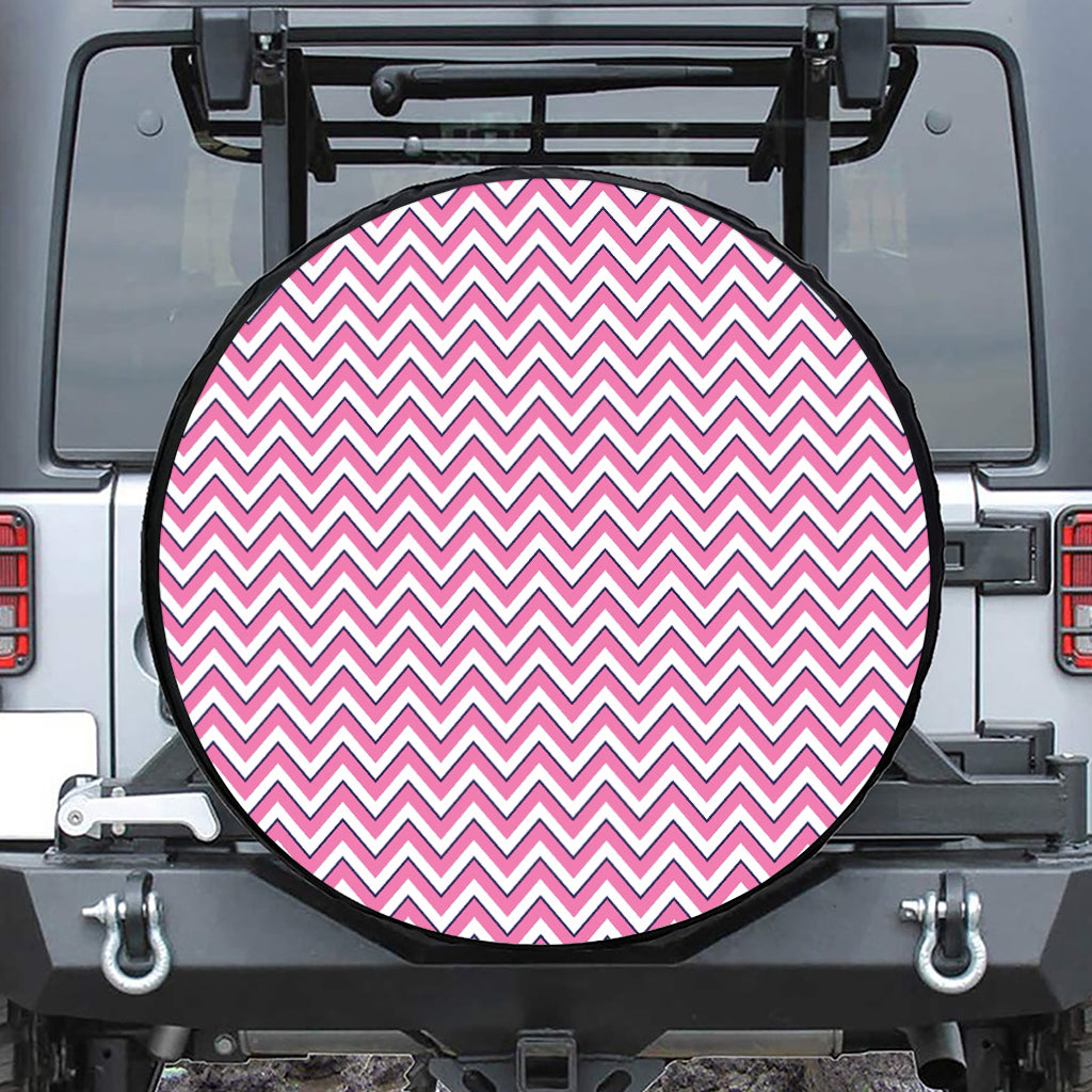 Pink White And Navy Chevron Print Tire Cover