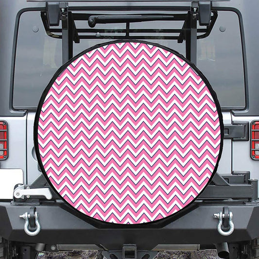 Pink White And Navy Chevron Print Tire Cover