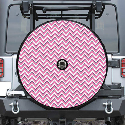 Pink White And Navy Chevron Print Tire Cover With Camera Hole