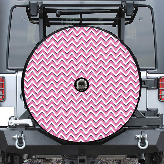 Pink White And Navy Chevron Print Tire Cover With Camera Hole