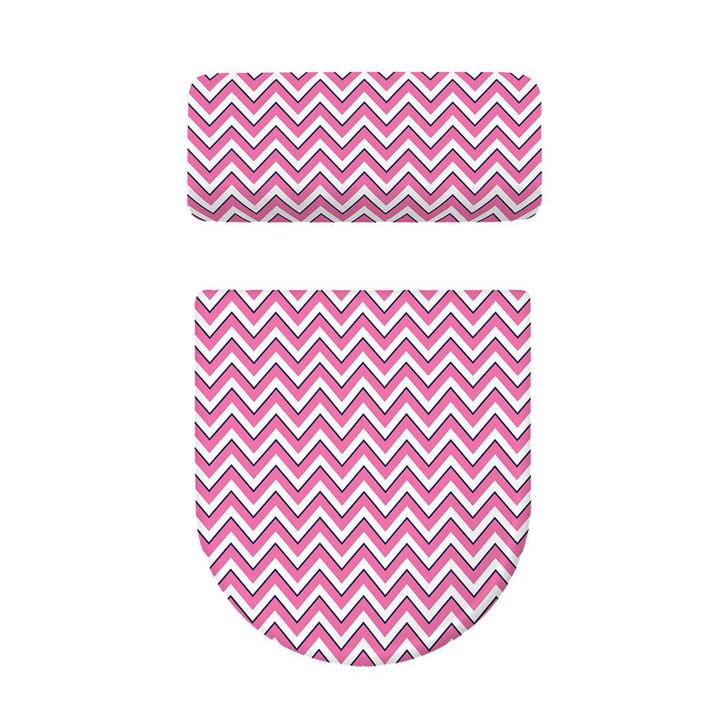 Pink White And Navy Chevron Print Toilet Lid And Tank Cover Set