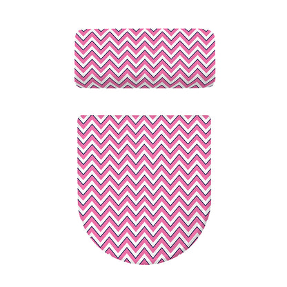 Pink White And Navy Chevron Print Toilet Lid And Tank Cover Set