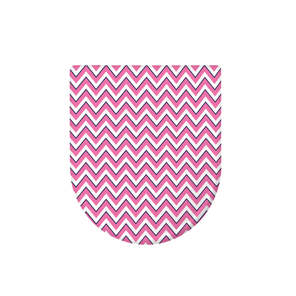 Pink White And Navy Chevron Print Toilet Lid Cover