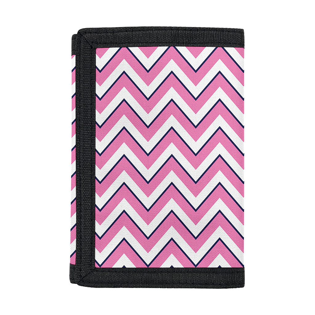 Pink White And Navy Chevron Print Trifold Wallet
