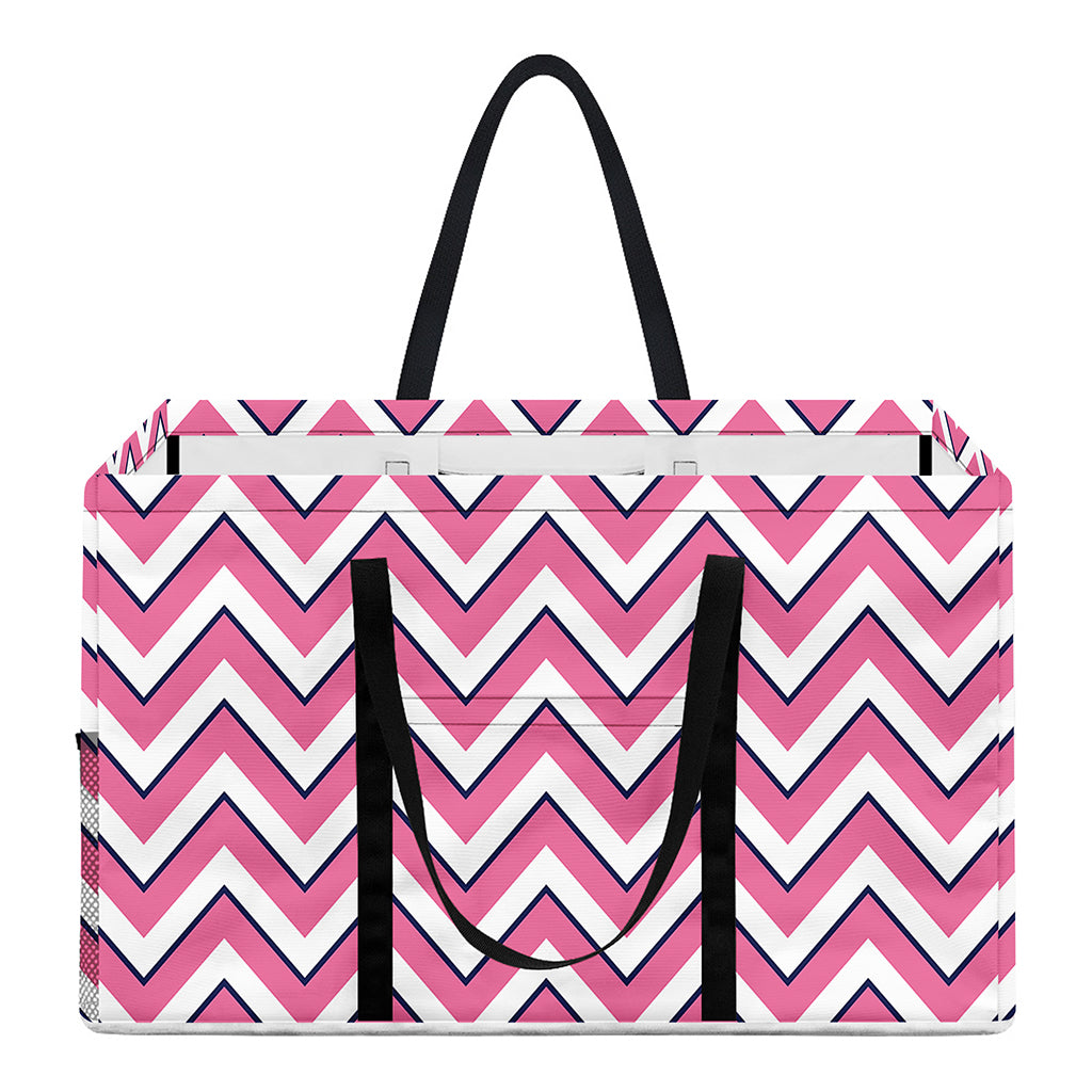 Pink White And Navy Chevron Print Utility Tote Bag