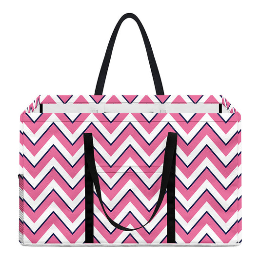 Pink White And Navy Chevron Print Utility Tote Bag