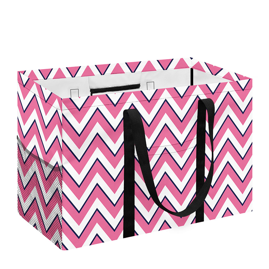 Pink White And Navy Chevron Print Utility Tote Bag