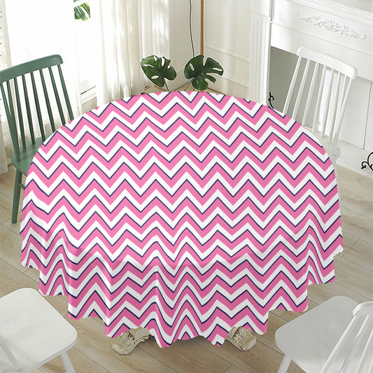 Pink White And Navy Chevron Print Waterproof Round Tablecloth