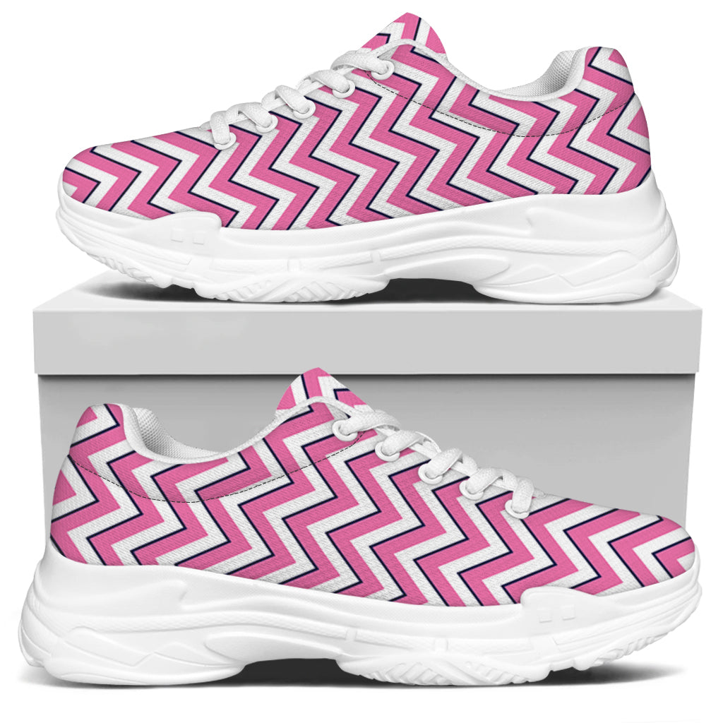 Pink White And Navy Chevron Print White Chunky Shoes