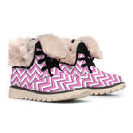 Pink White And Navy Chevron Print Winter Boots