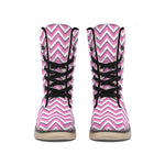 Pink White And Navy Chevron Print Winter Boots
