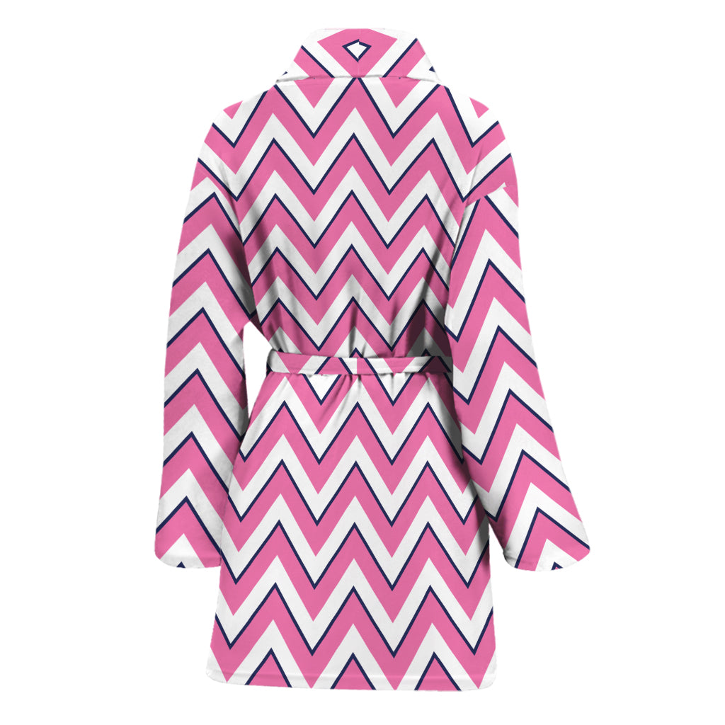 Pink White And Navy Chevron Print Women's Bathrobe