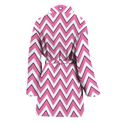 Pink White And Navy Chevron Print Women's Bathrobe