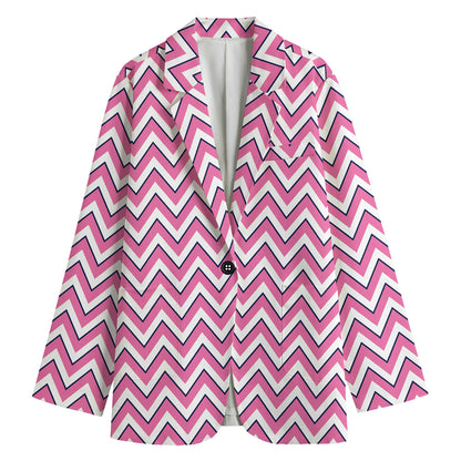 Pink White And Navy Chevron Print Women's Blazer