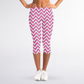 Pink White And Navy Chevron Print Women's Capri Leggings