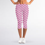 Pink White And Navy Chevron Print Women's Capri Leggings