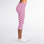 Pink White And Navy Chevron Print Women's Capri Leggings