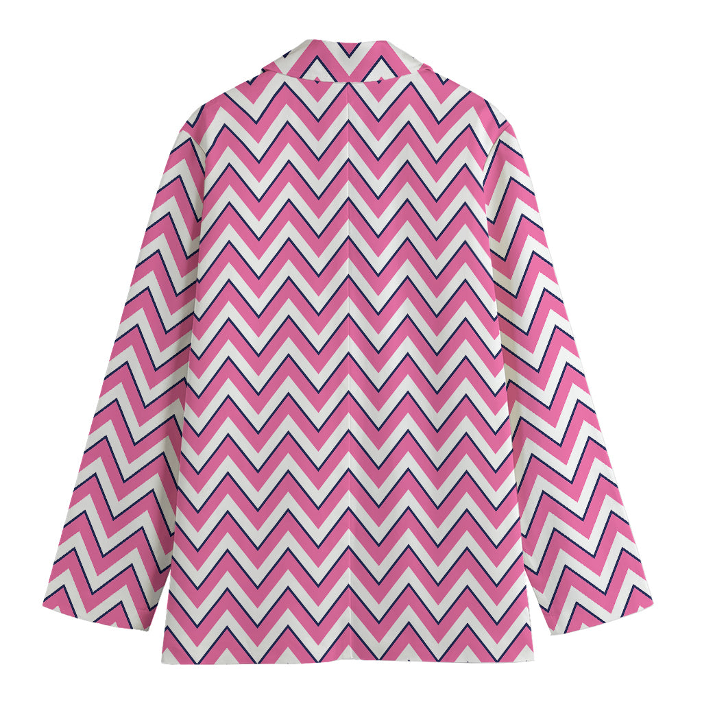 Pink White And Navy Chevron Print Women's Cotton Blazer