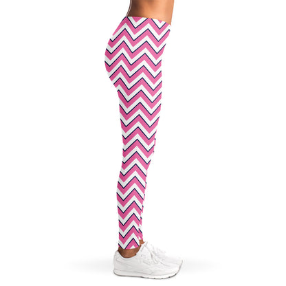 Pink White And Navy Chevron Print Women's Leggings