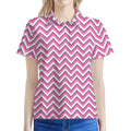 Pink White And Navy Chevron Print Women's Polo Shirt
