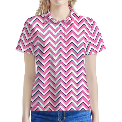 Pink White And Navy Chevron Print Women's Polo Shirt