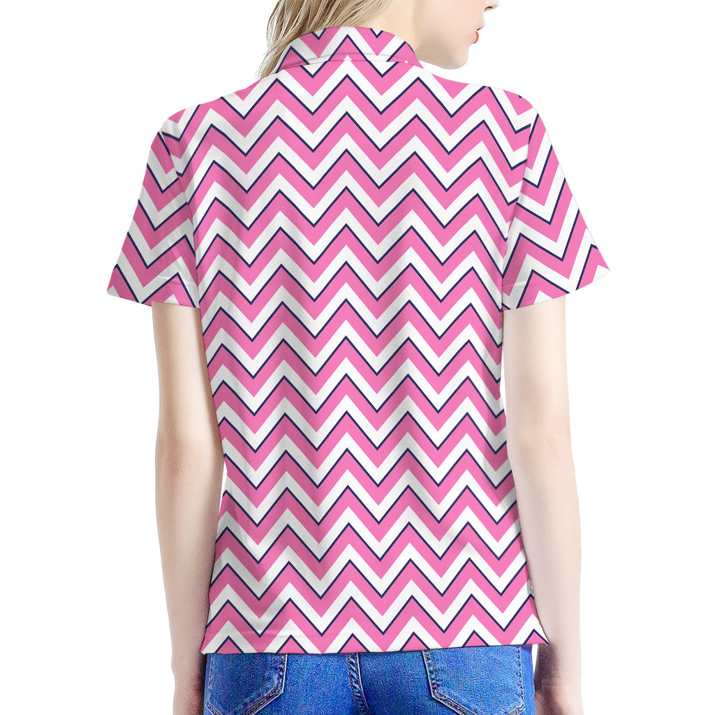 Pink White And Navy Chevron Print Women's Polo Shirt